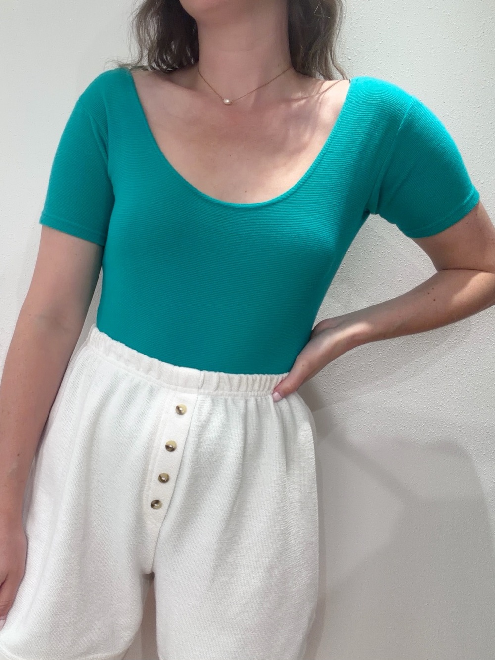 Vintage Teal Ribbed Bodysuit
